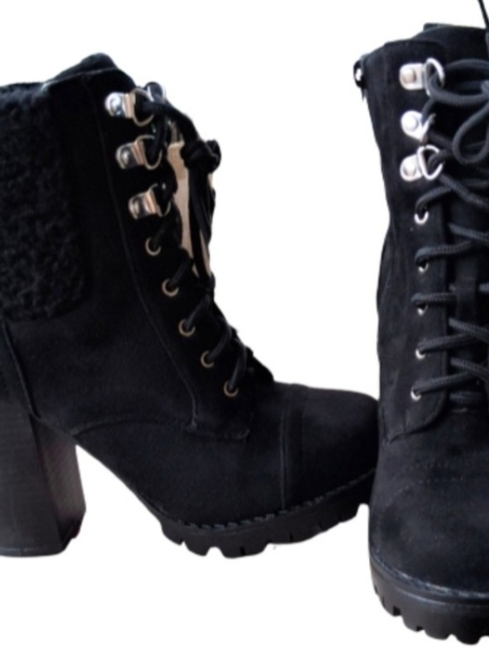 TOP Moda Black Lace-Up Platform Ankle Boots